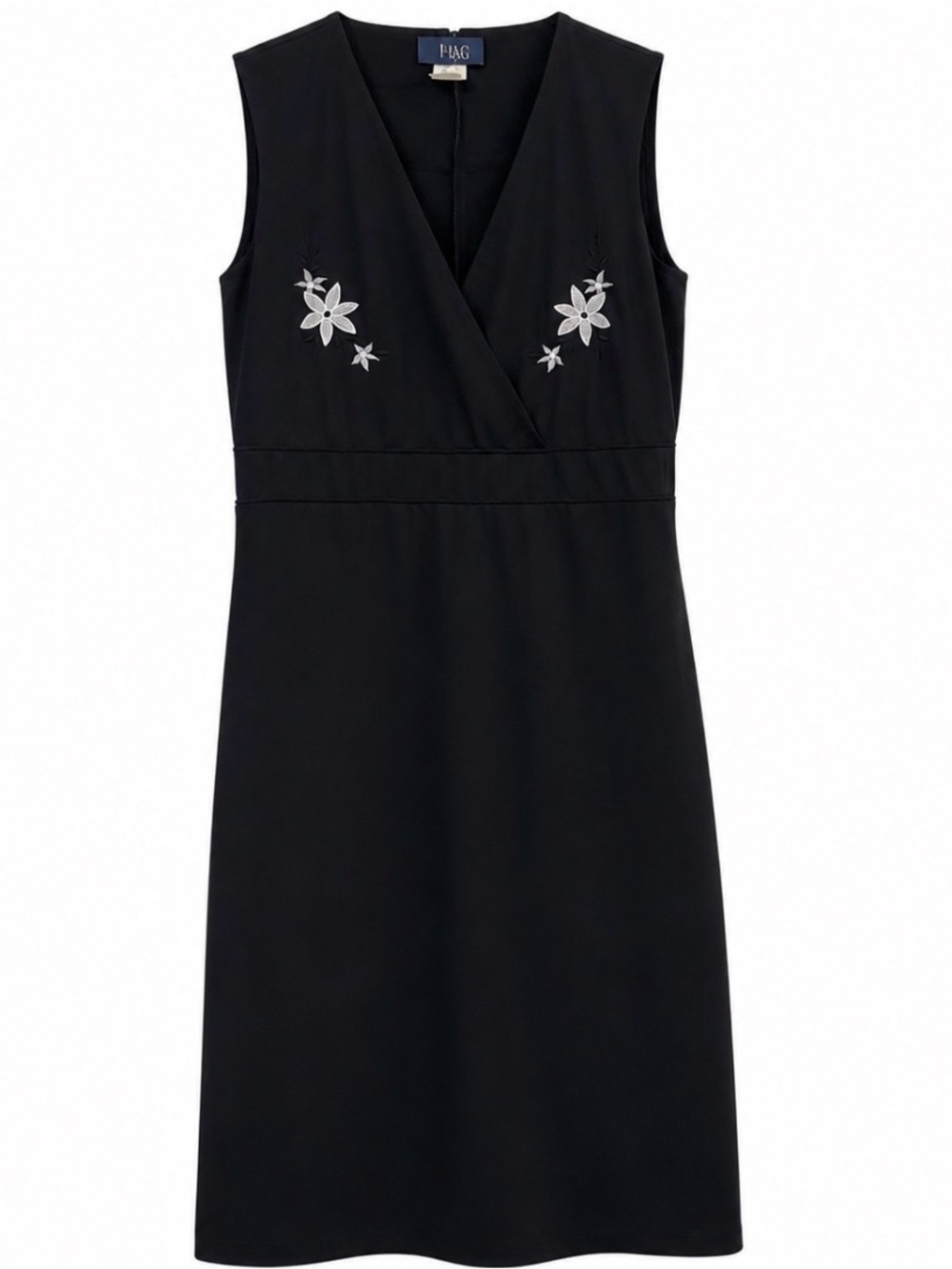 Rag Black Sleeveless V-Neck Dress with Silver Floral Embroidery Medium